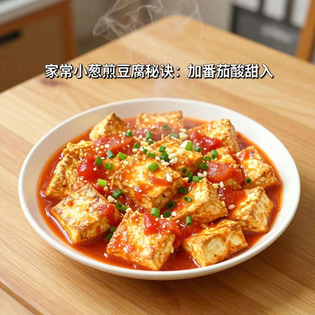 家常小葱煎豆腐秘诀：加番茄酸甜入味，比肉还香-哉互尼烹饪网