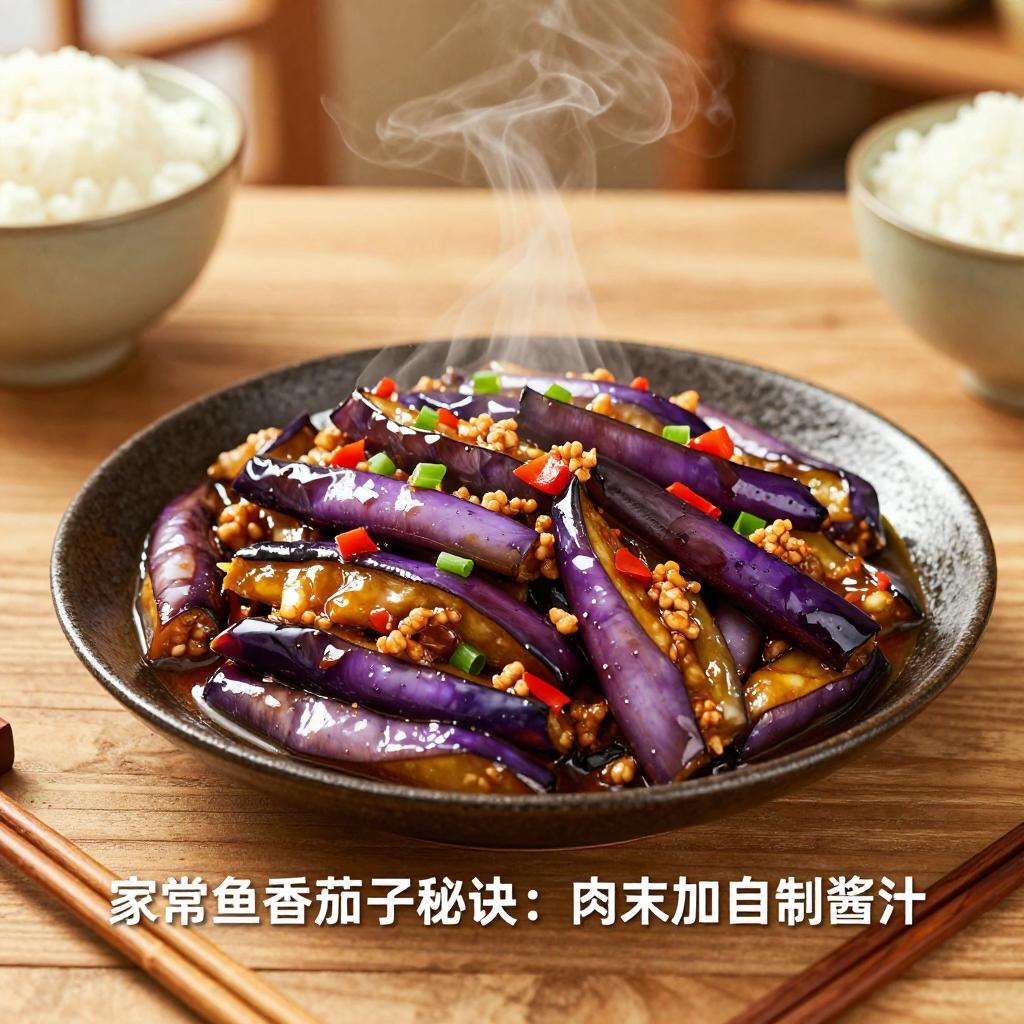 家常鱼香茄子秘诀：肉末加自制酱汁，香辣下饭超简单-云溯流哉互尼烹饪网