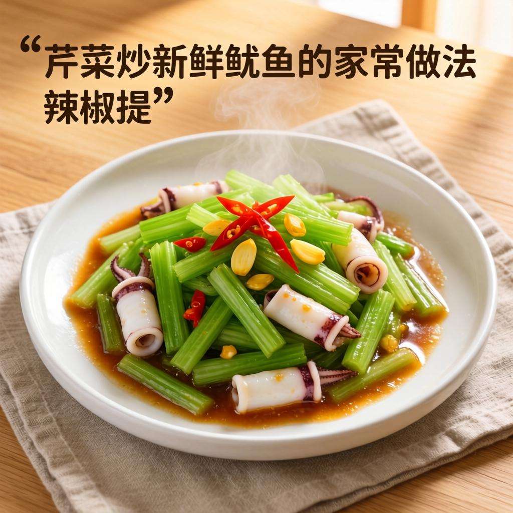 芹菜炒新鲜鱿鱼的家常做法 辣椒提味不失海鲜鲜美-云溯流哉互尼烹饪网