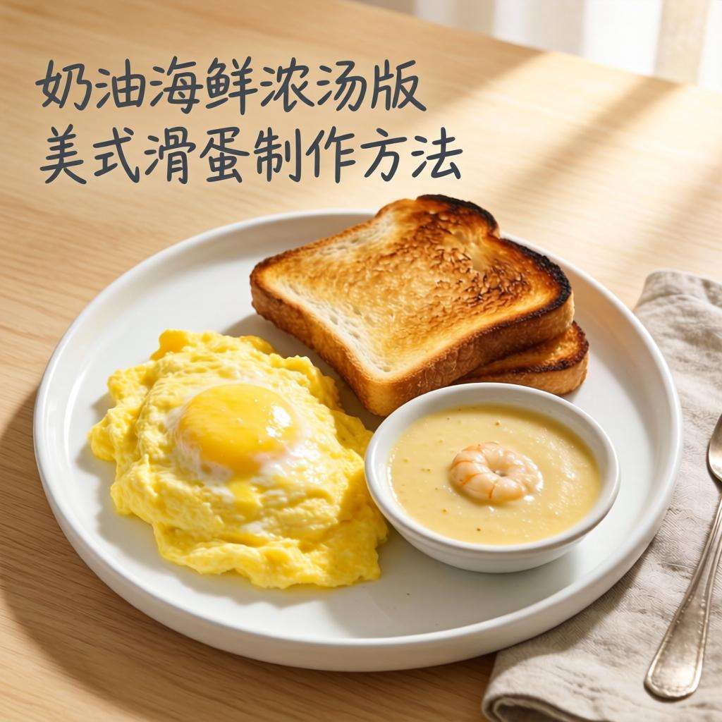 奶油海鲜浓汤版美式滑蛋制作方法，嫩滑口感配吐司绝佳-哉互尼烹饪网