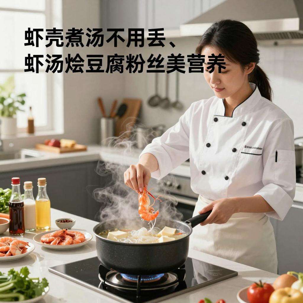 虾壳煮汤不用丢 虾汤烩豆腐粉丝鲜美营养做法-云溯流哉互尼烹饪网