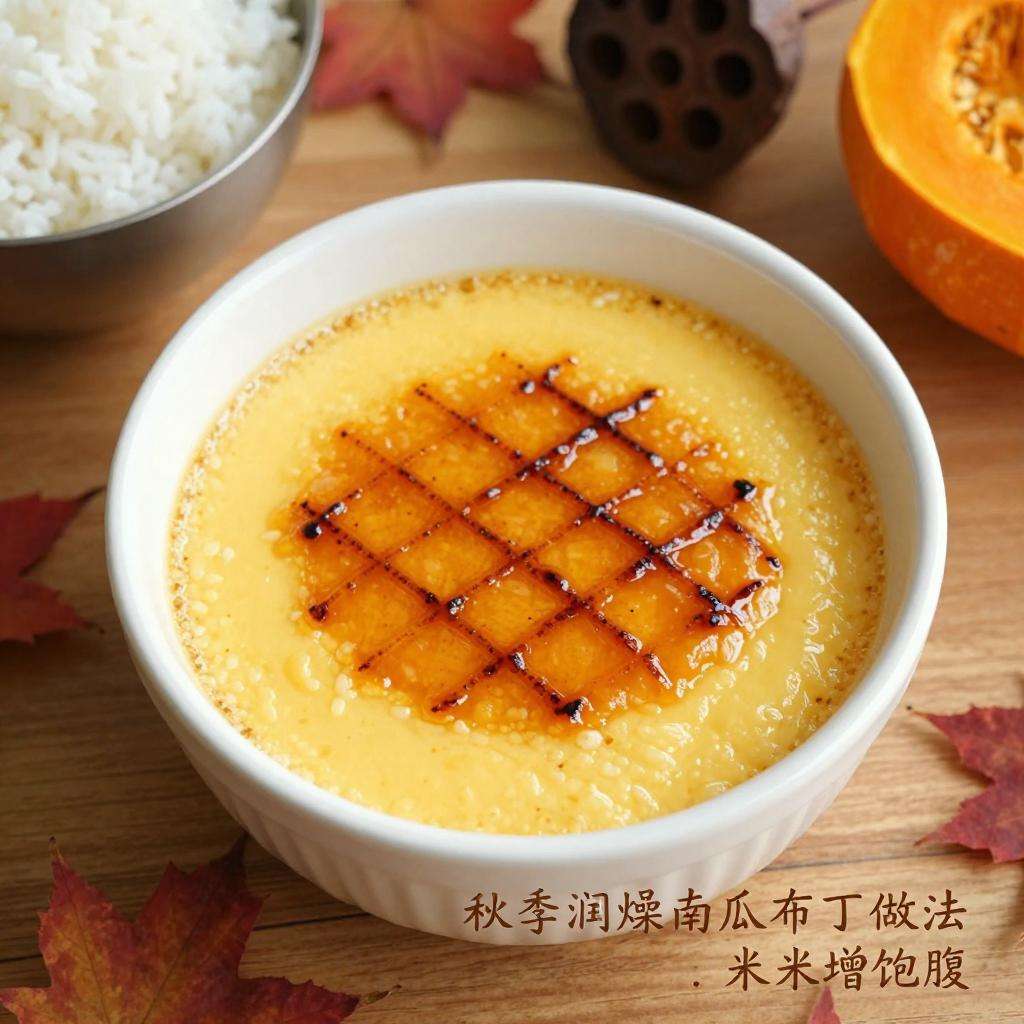 秋季润燥南瓜布丁做法：米饭增饱腹感，喷枪焦糖点缀-哉互尼烹饪网