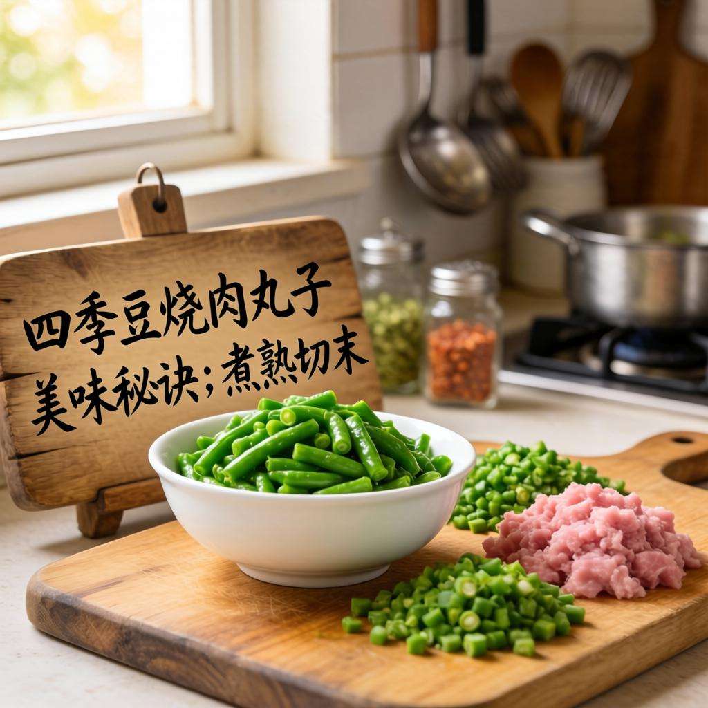 四季豆烧肉丸子美味秘诀：煮熟切末更入味-哉互尼烹饪网