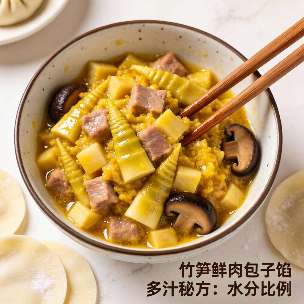 竹笋鲜肉包子馅多汁秘方：水分比例与搅拌技巧关键-哉互尼烹饪网