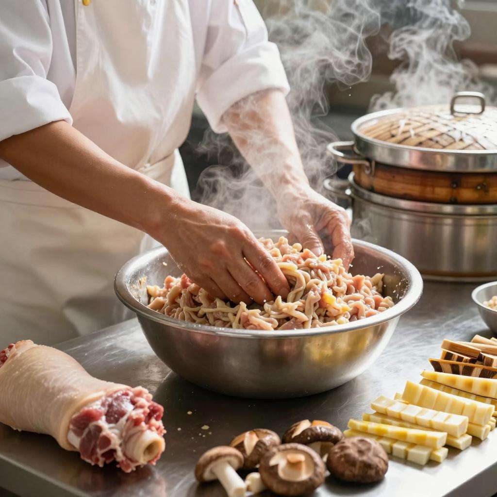 竹笋鲜肉包子馅多汁秘方:水分比例与搅拌技巧关键-哉互尼烹饪网 竹笋鲜肉包子馅多汁秘方:水分比例与搅拌技巧关键-哉互尼烹饪网第一张图