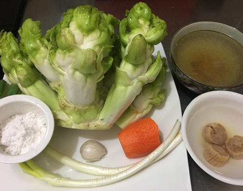 干贝炒抱子芥菜