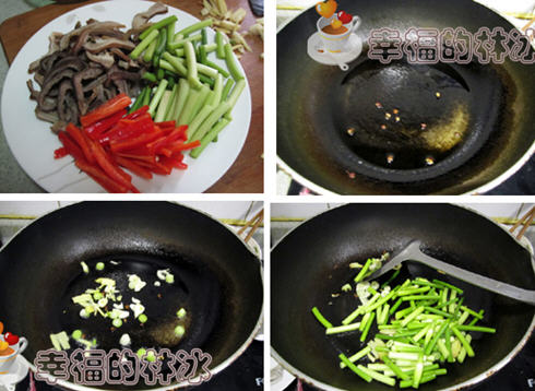 腊猪肚炒蒜苔的家常做法，配红椒更下饭