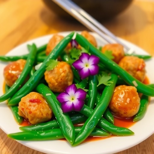 四季豆烧肉丸子关键步骤：煮熟切末提升口感-哉互尼烹饪网